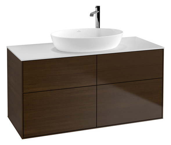 V&B Waschtisch-Unterschrank Wandbeleuchtung Finion 120x60,3cm, Abdeckplatte white matt, Walnut veneer