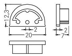 Endkappe sw Kst B20mm H12,3mm Endkappe sw Kst B20mm H12,3mm