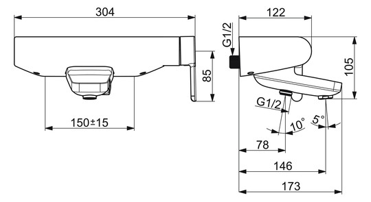 HANSA Wannen-Einhebelmischer HANSADESIGNO Style AP, Ausladung 146mm, chrom