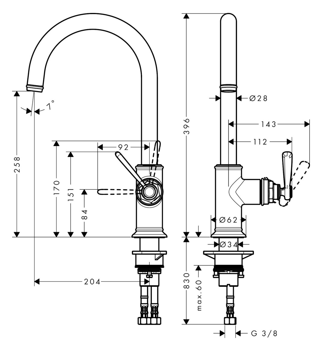 hansgrohe Spültisch-Einhebelmischer 260 Axor Montreux mit Schwenkauslauf, polished red gold