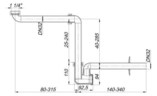 Dallmer Waschtisch-Möbel-Siphon 137 DN 32, hochschlagfest, PP