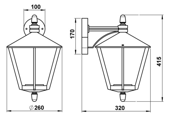 Wandanbauleuchte 75W HV ms IP44 E27 messing Ø260x415mm