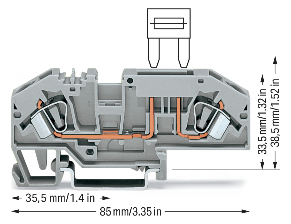 Sicherungs-Reihenklemme Serie 282 steckb 0,2-6qmm Flachsich 25A