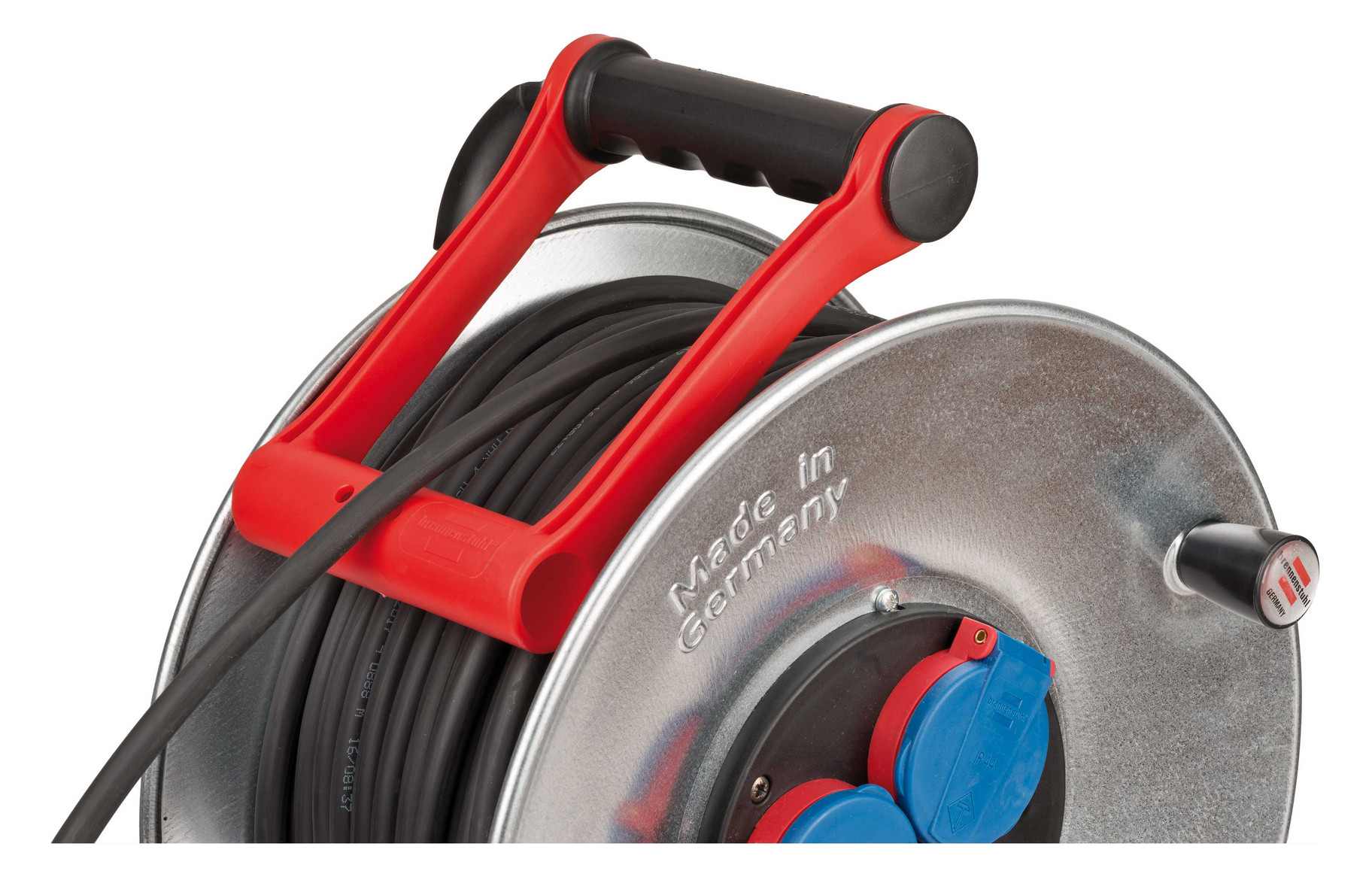 Kabeltrommel 50m H05RR-F 3x1,5mm IP44 3xSteckdosen m.Tragerahmen Kabeltrommel 50m H05RR-F 3x1,5mm IP44 3xSteckdosen m.Tragerahmen