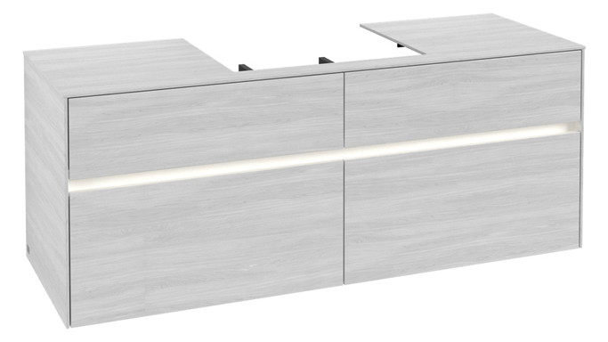 V&B Waschtischunterschrank Collaro 140x54,8x50cm, Waschtisch mittig, LED-Beleuchtung 10,4 W, white wood