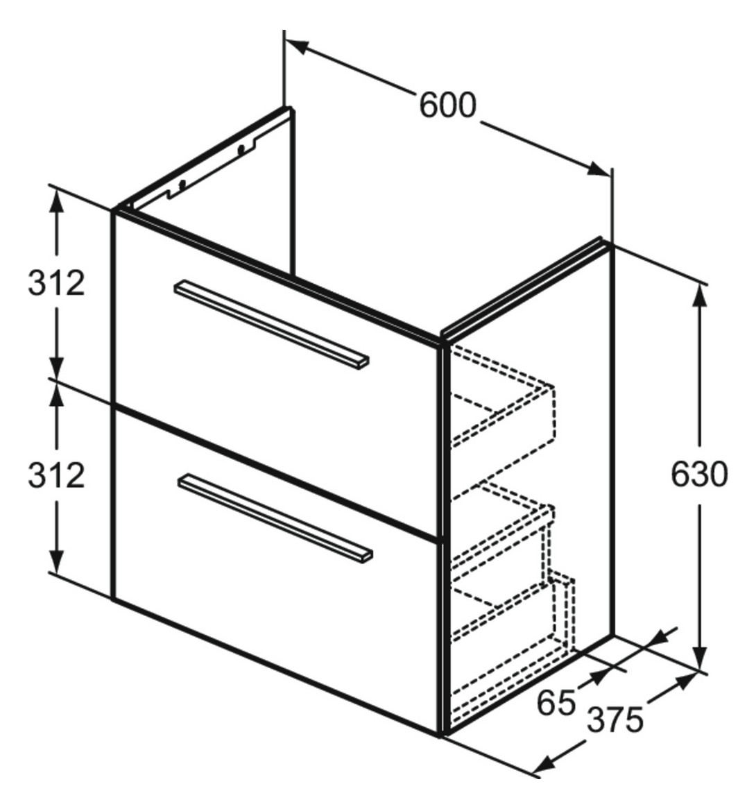 Ideal-Standard Möbel-Waschtischunterschrank i.life S 2 Auszüge, 60 x 37,5 x 63 cm, weiß matt