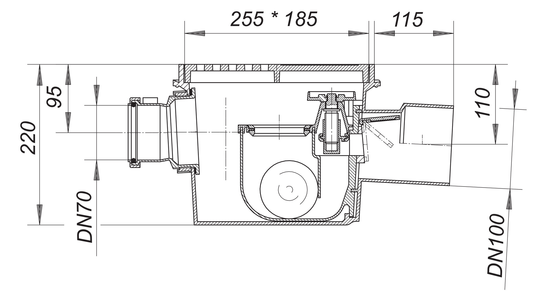 Dallmer Rückstau-Kellerablauf Ballstau 110/3, Zulauf DN 70, DN 100