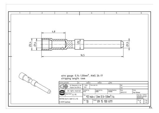 HART Han M23 Sti-c 1,5mm     09151006111 