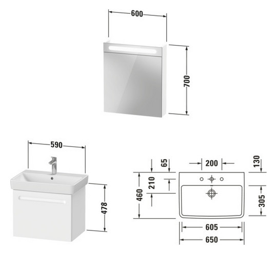 Duravit Möbel-Set No. 1 65cm, Anschlag links, Weiß Matt