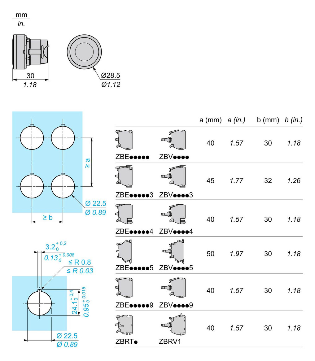 Drucktaster Front 1f bl bel.b Ø22mm rnd IP66 Geeignet für Beleuchtung Tastend