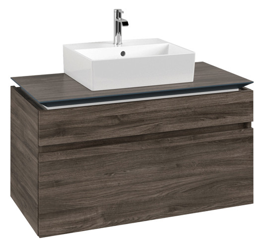 V&B Waschtischunterschrank Legato 100x55x50cm, Waschtisch mittig, mit LED-Beleuchtung, Stone Oak