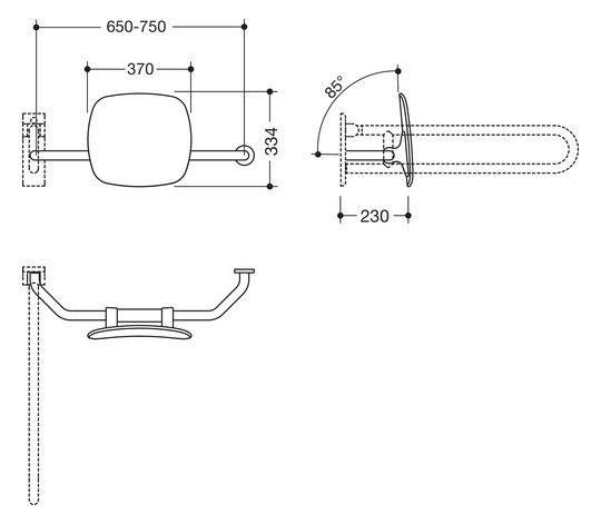 HEWI Rückenstütze 801 Wandabstand 230mm, rechts, Lehne tiefschwarz, apfelgrün