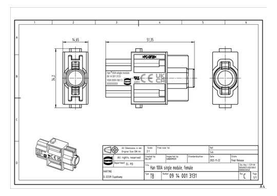 HART Han 100A Einzelmodul,   09140013131 