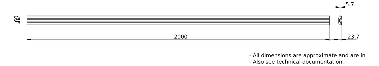 Sammelschiene 1250A Profil 2000x60x23mm