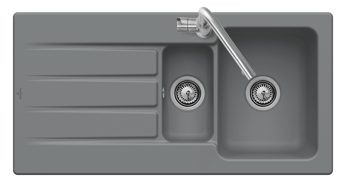 V&B Spüle Architectura 60 XR mit Ablaufgarnitur, rund mit Handbetätigung, stone white CeramicPlus