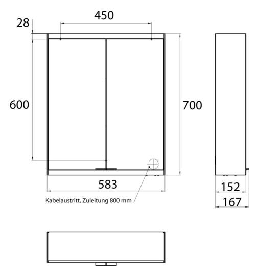 EMCO Aufputz-Lichtspiegelschrank prime 2 600x700mm, 2-türig, aluminium/spiegel