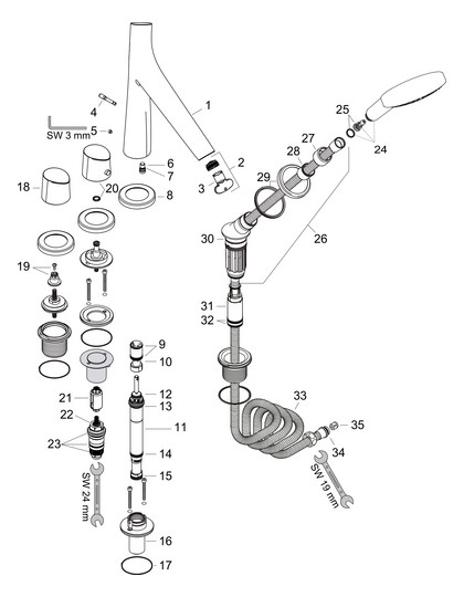 hansgrohe Fertigmontageset Axor Starck Organic 4-Loch-Fliesenrandarmatur, mit Thermostat, chrom