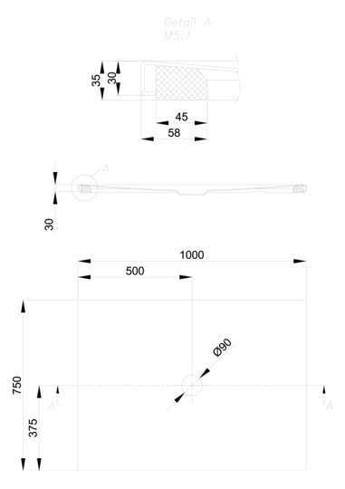 Duschfläche BetteFloor 1651 100x75cm, Glasur, Mini-Wannenträger, smoke