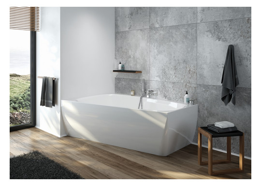 Hoesch Badewanne iSENSI Trapez 180x140cm, links, Über- und Ablauf, weiß, weiß