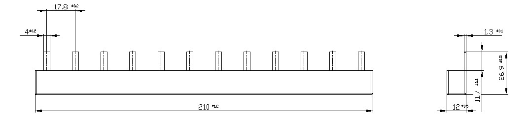 Phasenschiene 4ph 18mm 215mm 10qmm 63A Stift Isoliert