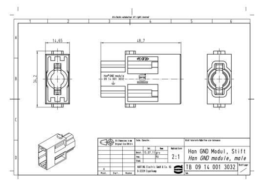 HART Han GND Modul, Stift    09140013032 