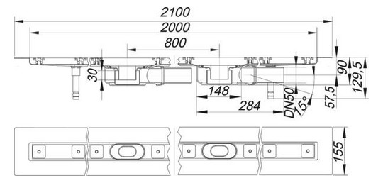 Dallmer Duschrinne CeraLine Plan F Duo 2000, L1 2000/L2 2100/L3 800 mm, DN 50