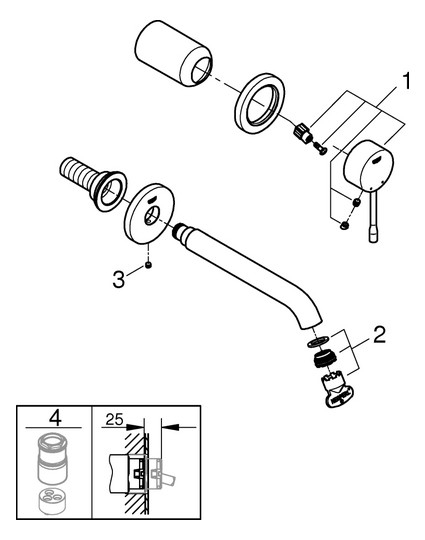 GROHE Fertigmontageset Essence UP-2-Loch-Waschtischmischer, Ausladung 18,3cm, warm sunset gebürstet