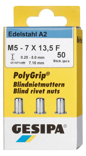 GESIPA-Polygrip-Blindnietmuttern A2 Edelstahl - M5x7x13,5...