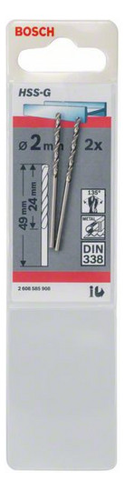 Metallbohrer Ø2mm zyl.Steckachse 24/2mm f.Edelstahl f.Stahl