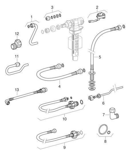 Geberit Füllventil Typ 380 Wasseranschluss seitlich, 3/8", Nippel Messing, für AP-Spülkästen