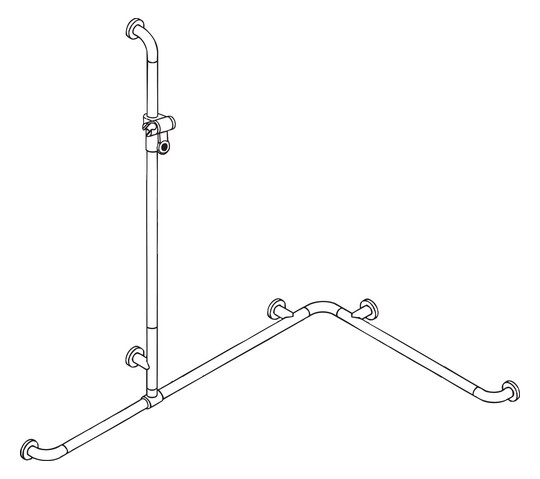 HEWI Duschhandlauf 801 1185/762 x 1250 mm, tiefschwarz, mit Brausehalterstange