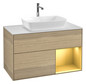V&B Waschtisch-Unterschrank Wandbeleuchtung Finion 100cm, Abdeckplatte white matt, Regal Gold matt lacquer, Oak Veneer