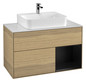 V&B Waschtisch-Unterschrank Wandbeleuchtung Finion 100cm, Abdeckplatte white matt, Regal rechts Black matt lacquer, Oak Veneer