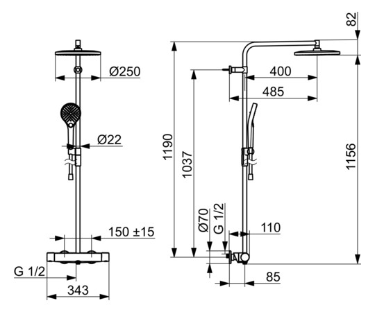HANSA Duschsystem HANSAVIVA Regenbrause, Thermostat, Wandmontage, Stahl gebürstet