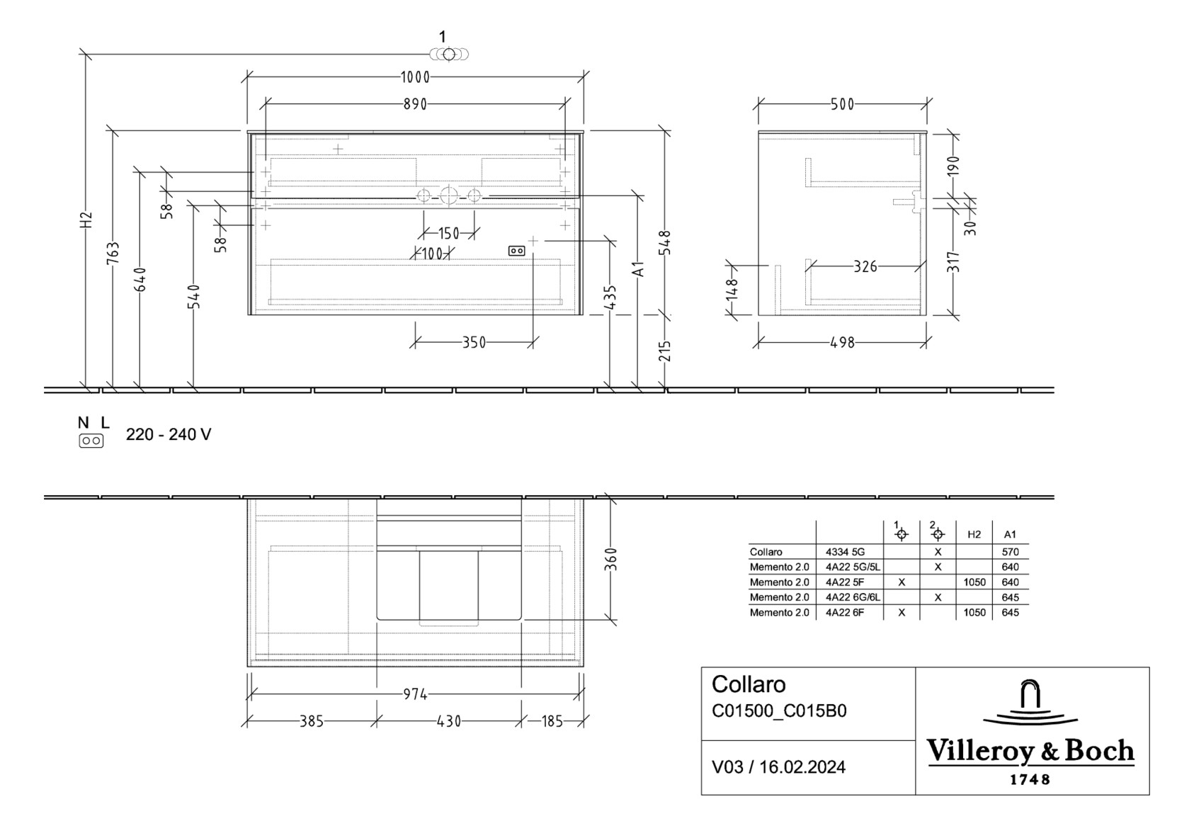 V&B Waschtischunterschrank Collaro 100x54,8x50cm, Waschtisch rechts, LED-Beleuchtung 7,3 W, white wood