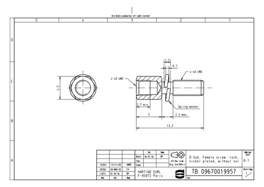 HART D-SUB SCHRAUBBOLZEN     09670019957 