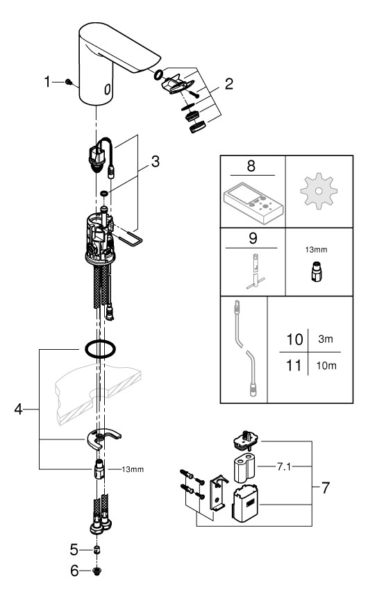 GROHE Infrarot-Waschtisch-Armatur Bau Cosmopolitan E 1/2", ohne Mischung, Batteriebetrieb, chrom