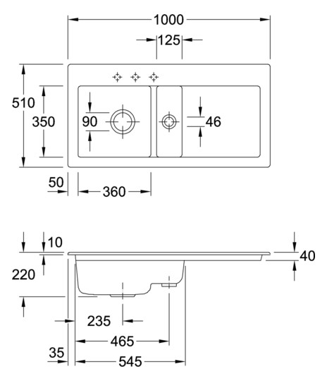 V&B Spüle Subway 60 links, mit Ablaufgarnitur, Handbetätigung, chromite CeramicPlus
