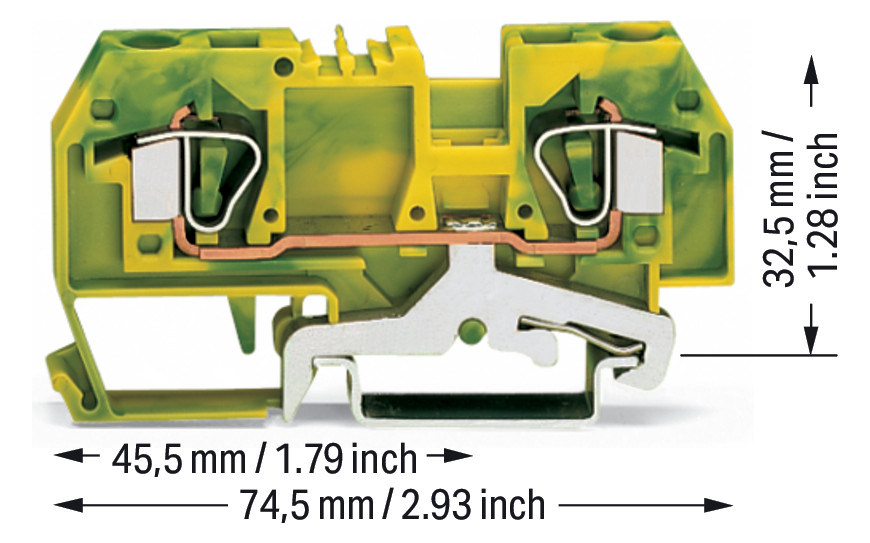 Schutzleiter-Reihenklemme Serie 282 0,2-6qmm gn/ge 1Etage APL_erf.