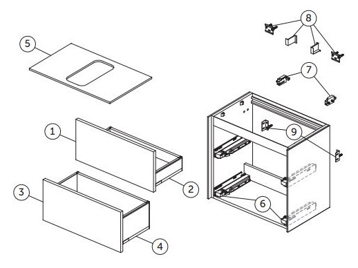 Ideal-Standard Waschtisch-Bundle Conca 07 mit WT-Unterschrank Eiche hell, Spiegel, Armatur