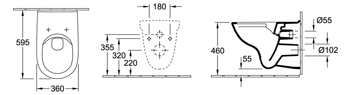 V&B Wand-Tiefspül-WC VICARE 36x59,5cm, DirectFlush, Abgang waagerecht, weiß
