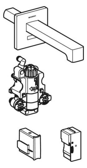 Geberit Infrarot-Waschtisch-Armatur Brenta 17 cm, Wandmontage, Netzbetrieb, UP-Funktionsbox, mit Thermostatmischer, hochglanz-verchromt