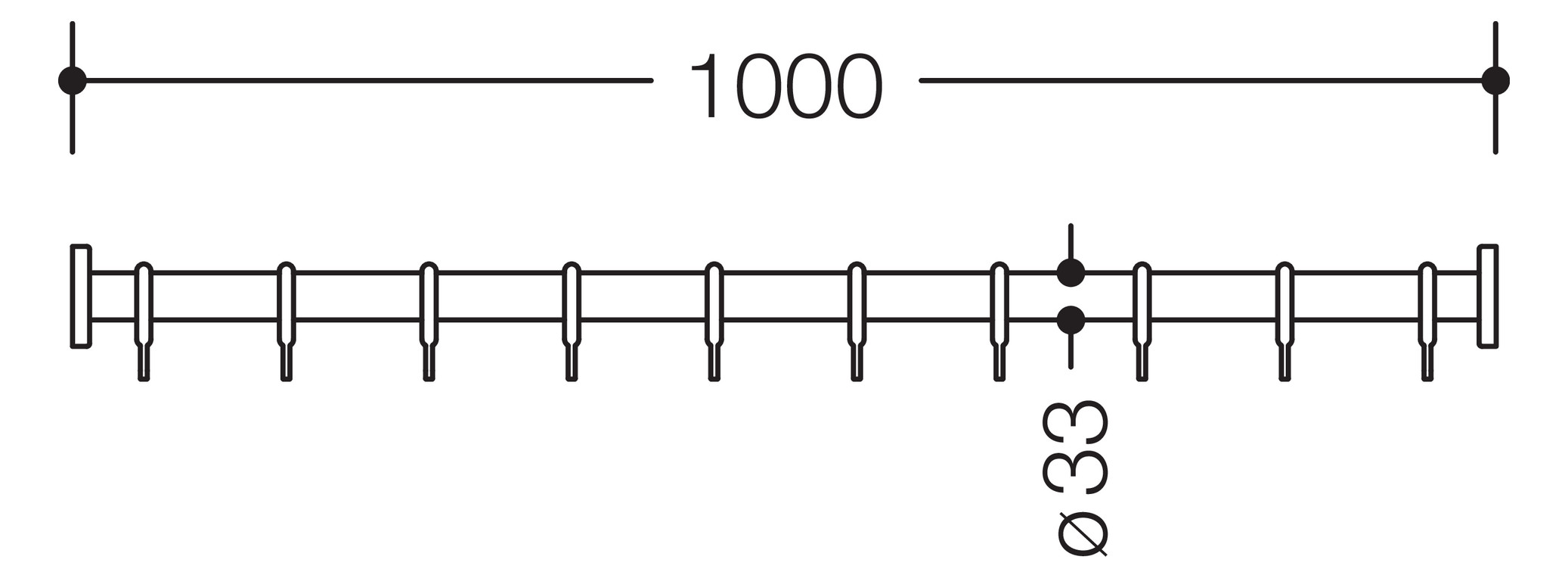 HEWI Vorhangstange 801 1000mm, gerade, tiefschwarz