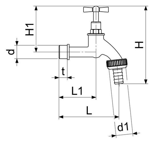 Schlösser Auslaufventil 1730 DN 20, 3/4", mit Schlauchverschraubung, Knebeloberteil, matt verchromt