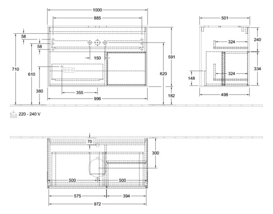 V&B Waschtisch-Unterschrank Wandbeleuchtung Finion 100cm, Abdeckplatte white matt, Regal Black matt lacquer, Olive Matt Lacquer