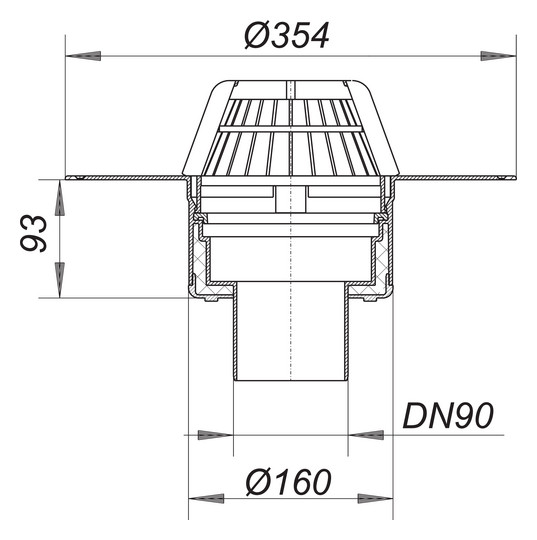 Dallmer Dachablauf 62 FPO-PP DN 90, mit extra breitem Flansch