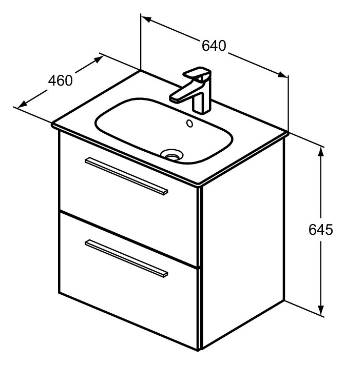 Ideal-Standard Möbelwaschtisch-Paket i.life A 64x46x64,5cm, 1 Hahnloch, Griff schwarz matt, coffee oak