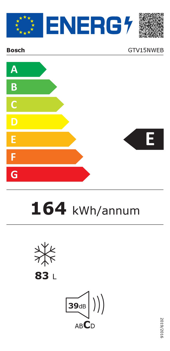 Tischgefrierschrank 83l E 164kwh 39dB ws 3Korb B560xH850xT580mm Warnsignal: