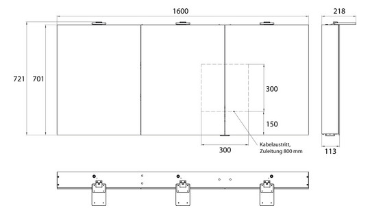 EMCO Aufputz-Lichtspiegelschrank flat 2 Style 1600x721mm, LED-Aufsatzleuchte, 3-türig, Aluminium