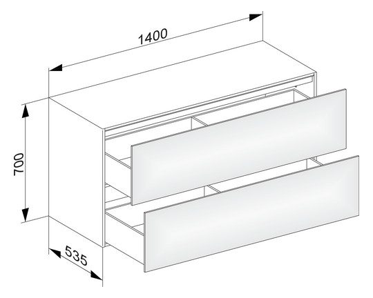 KEUCO Sideboard Edition 11 Planning 140x70x53,5cm, 2 Frontauszüge, Innenbeleuchtung, Lack Seidenmatt, Glas Schwarz